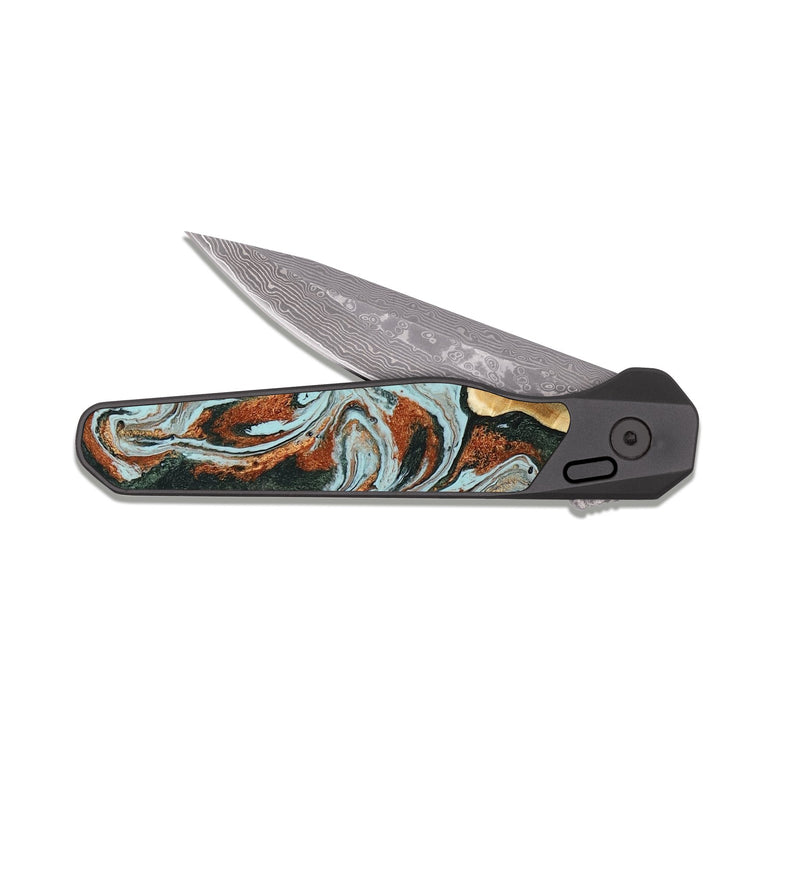 EDC Dark Damascus Wood Pocket Knife - Saige (Green, 807902)