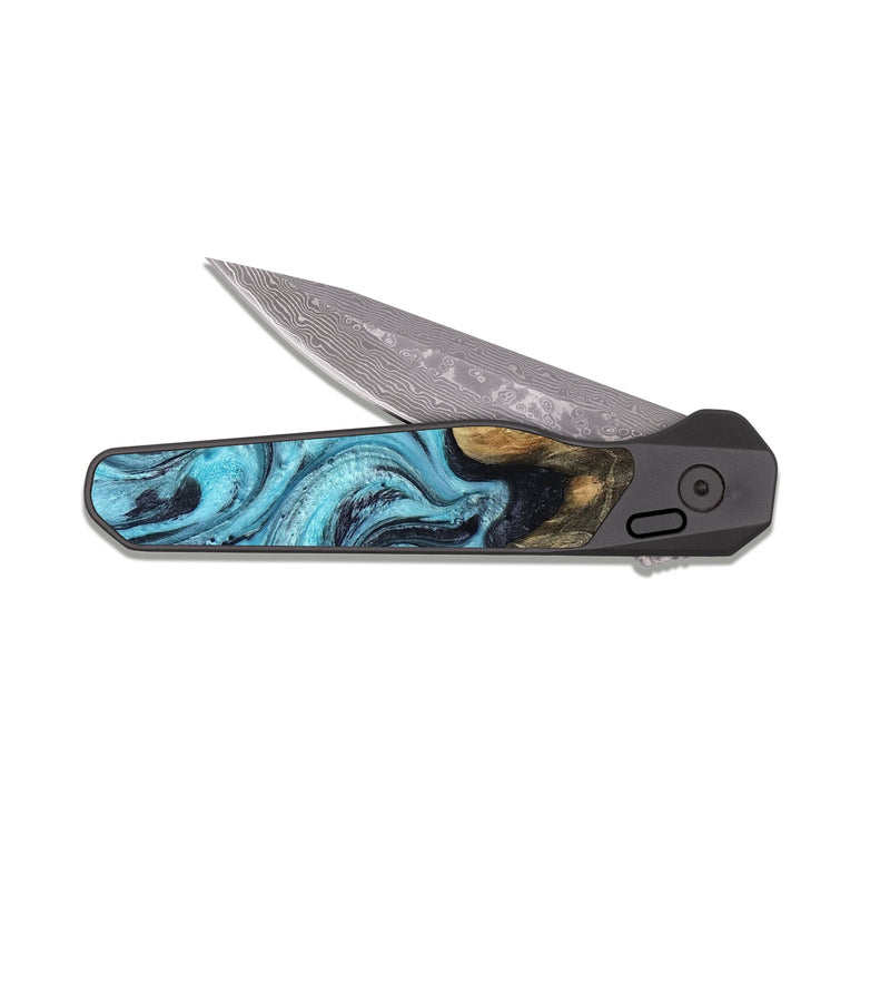 EDC Dark Damascus Wood Pocket Knife - Emeline (Blue, 807913)