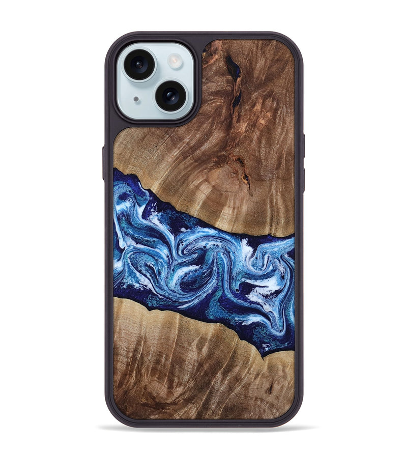 iPhone 15 Plus Wood Phone Case - Loren (Blue, 807914)