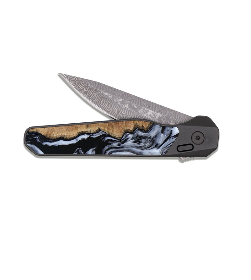 EDC Dark Damascus Wood Pocket Knife - Viola (Black & White, 807958)