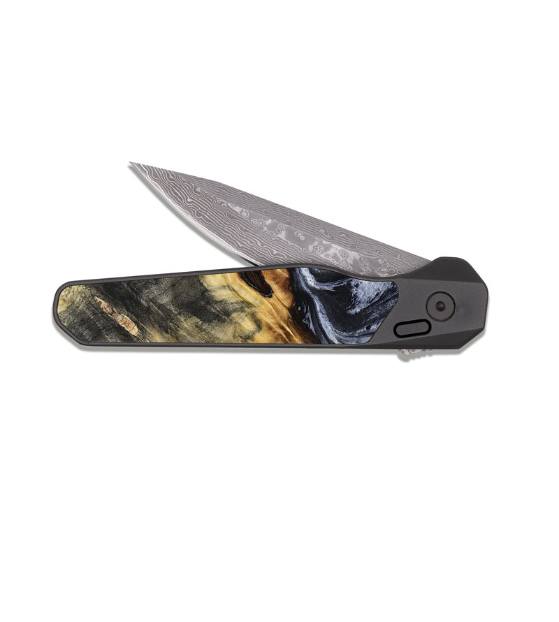 EDC Dark Damascus Wood Pocket Knife - Wheeler (Black & White, 807961)