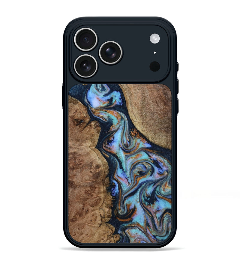 iPhone 17 Pro Max Wood Phone Case - Merritt (Teal & Gold, 807964)