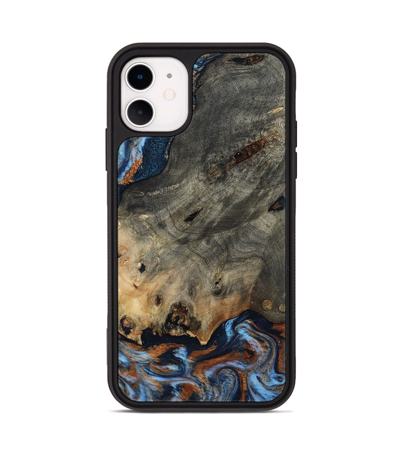 iPhone 11 Wood Phone Case - Patrice (Teal & Gold, 807966)