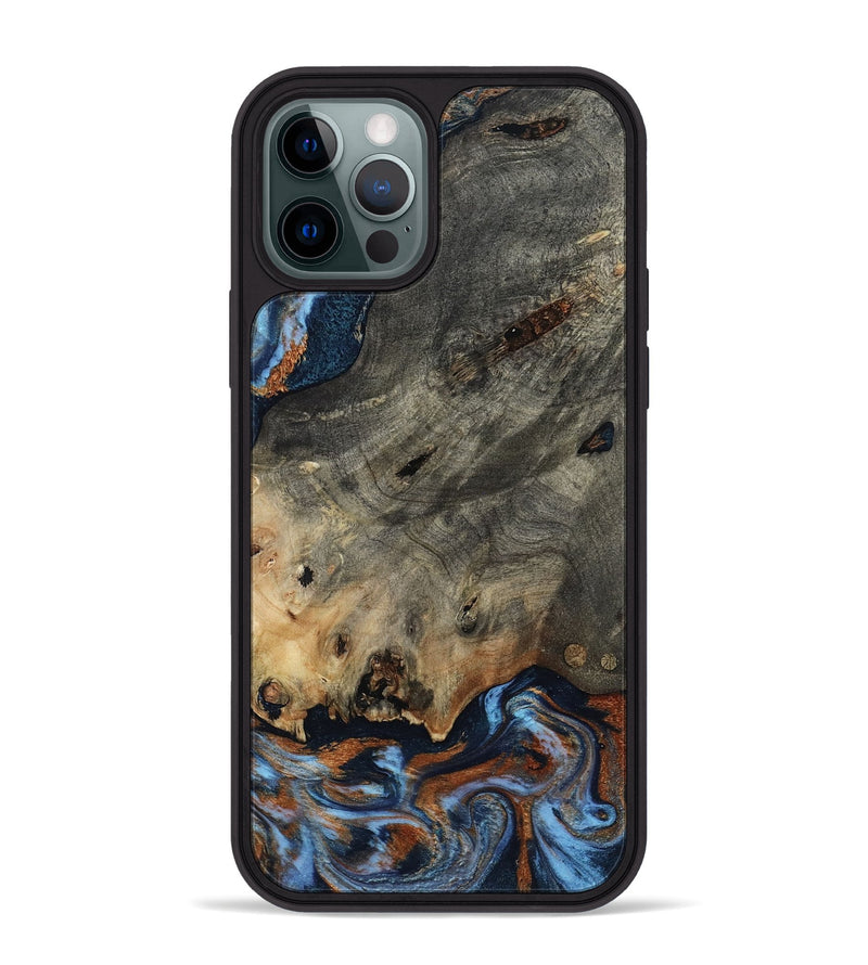 iPhone 12 Pro Max Wood Phone Case - Patrice (Teal & Gold, 807966)