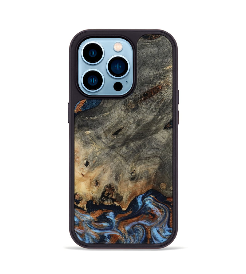 iPhone 14 Pro Wood Phone Case - Patrice (Teal & Gold, 807966)