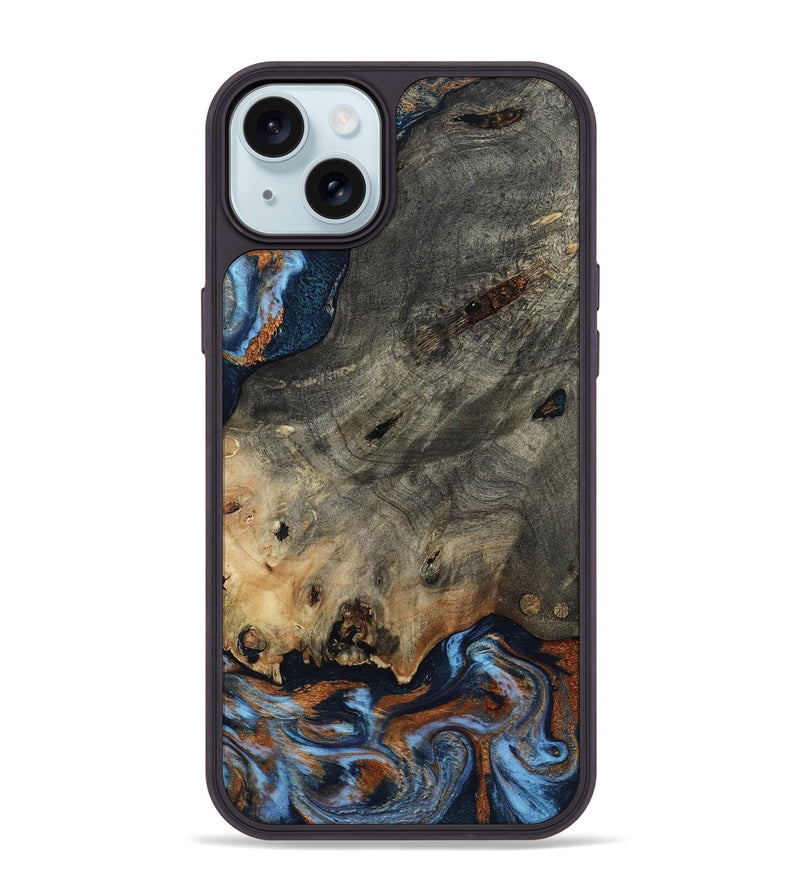iPhone 15 Plus Wood Phone Case - Patrice (Teal & Gold, 807966)
