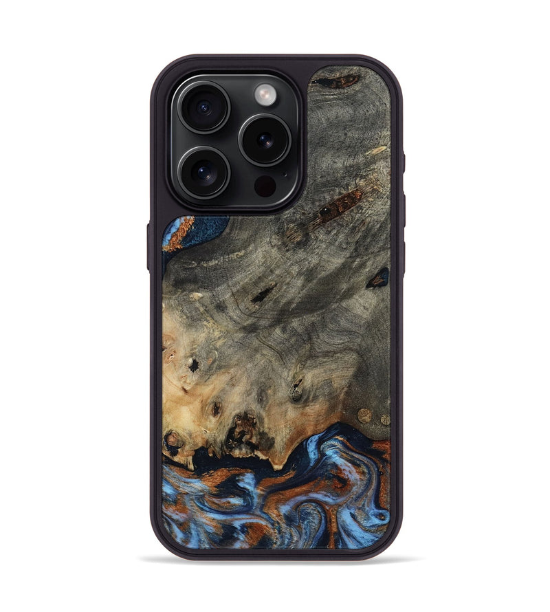 iPhone 15 Pro Wood Phone Case - Patrice (Teal & Gold, 807966)