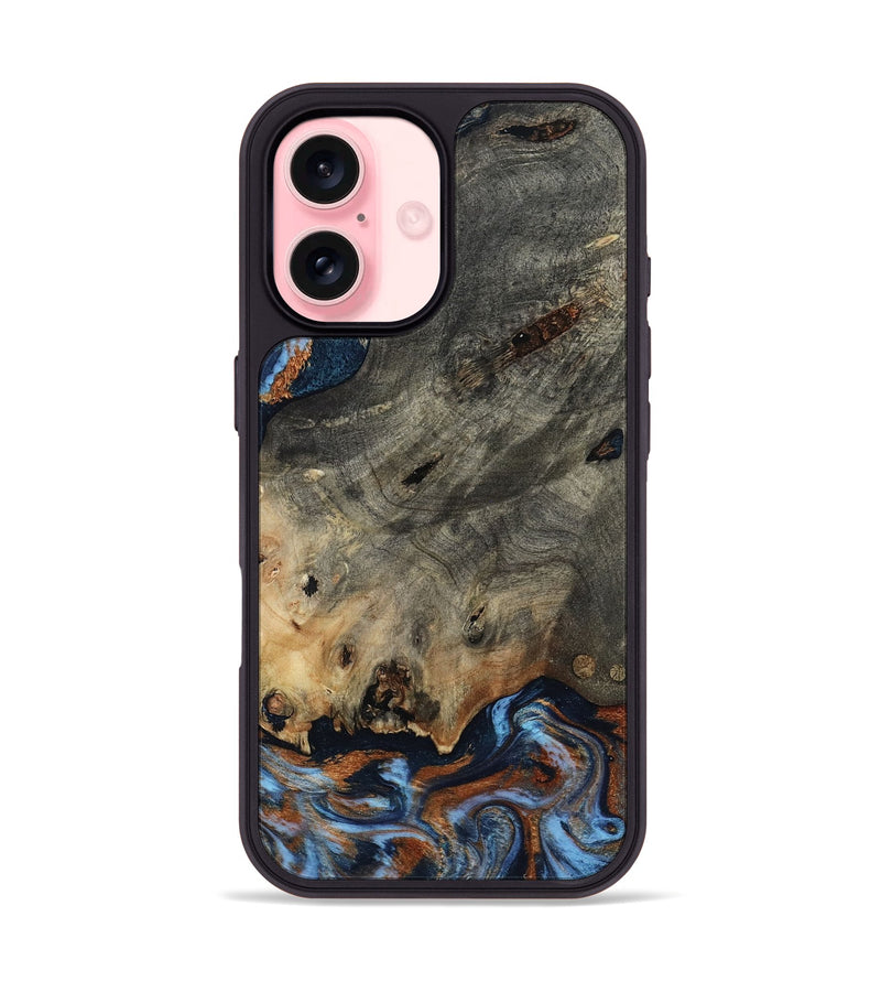 iPhone 16 Wood Phone Case - Patrice (Teal & Gold, 807966)