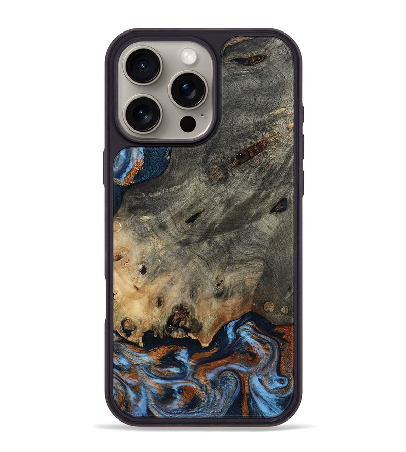 iPhone 16 Pro Max Wood Phone Case - Patrice (Teal & Gold, 807966)