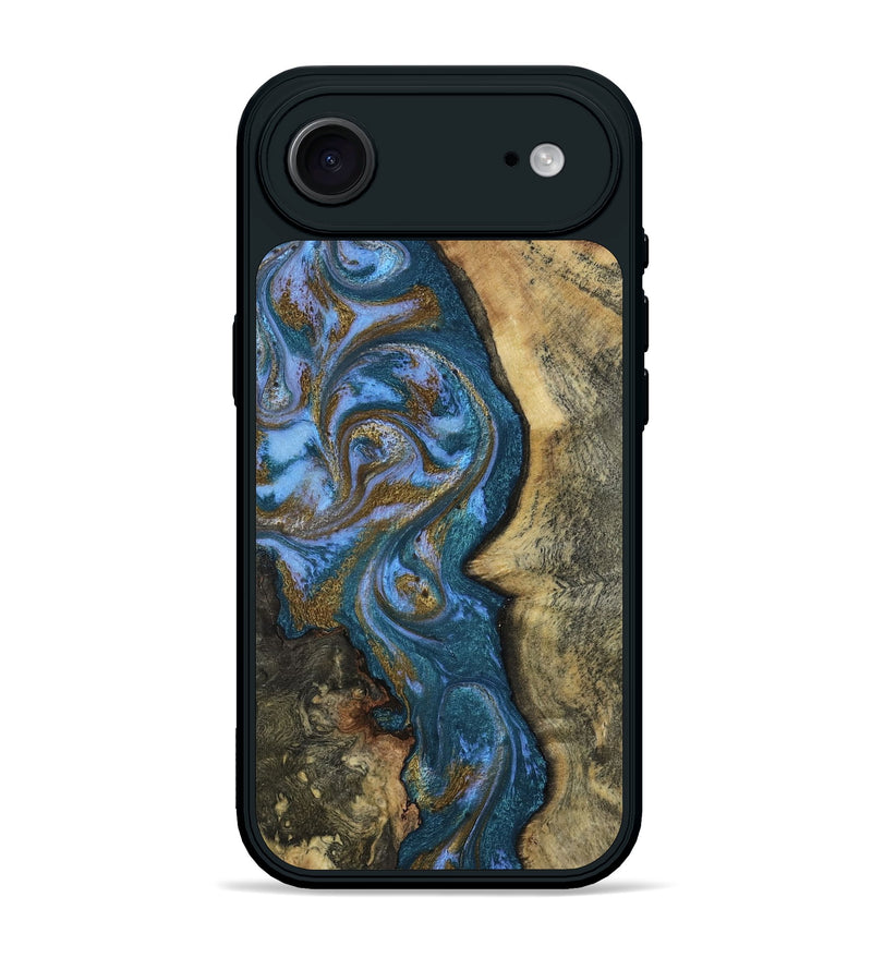 iPhone 17 Air Wood Phone Case - Demi (Teal & Gold, 807970)