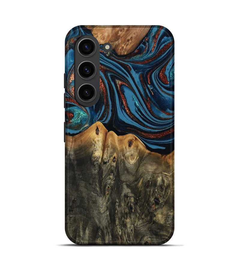 Galaxy S23 Wood Live Edge Phone Case - Karin (Teal & Gold, 808007)