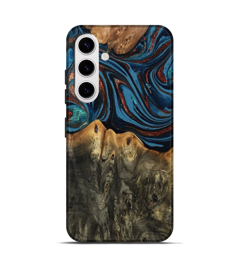 Galaxy S25 Wood Live Edge Phone Case - Karin (Teal & Gold, 808007)