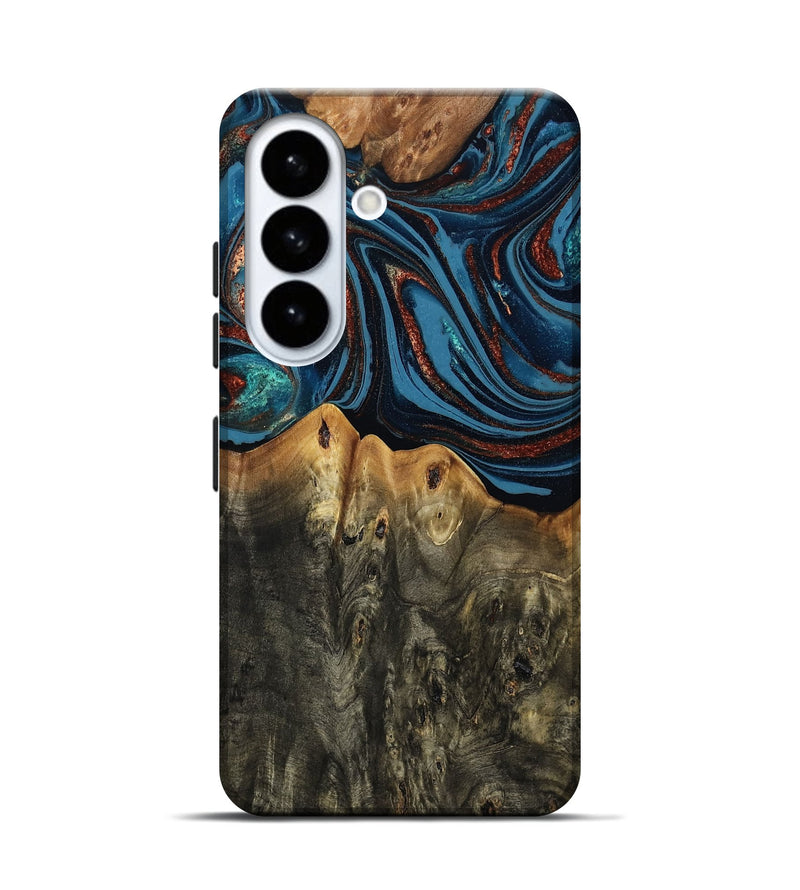Galaxy S26 Wood Live Edge Phone Case - Karin (Teal & Gold, 808007)