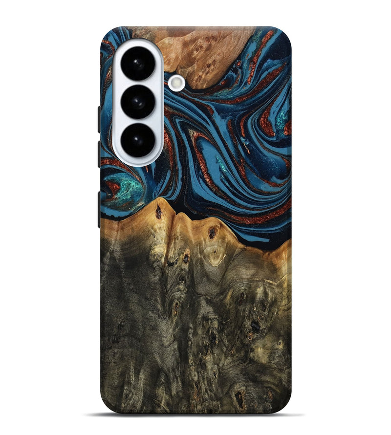 Galaxy S26 Plus Wood Live Edge Phone Case - Karin (Teal & Gold, 808007)