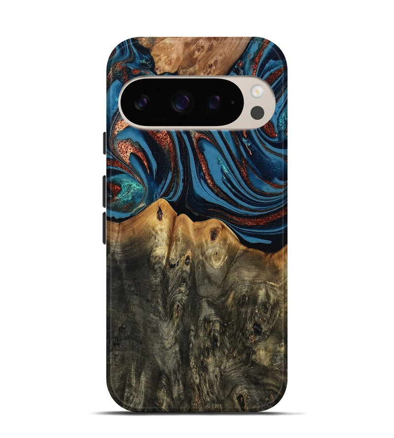 Pixel 10 Pro Wood Live Edge Phone Case - Karin (Teal & Gold, 808007)