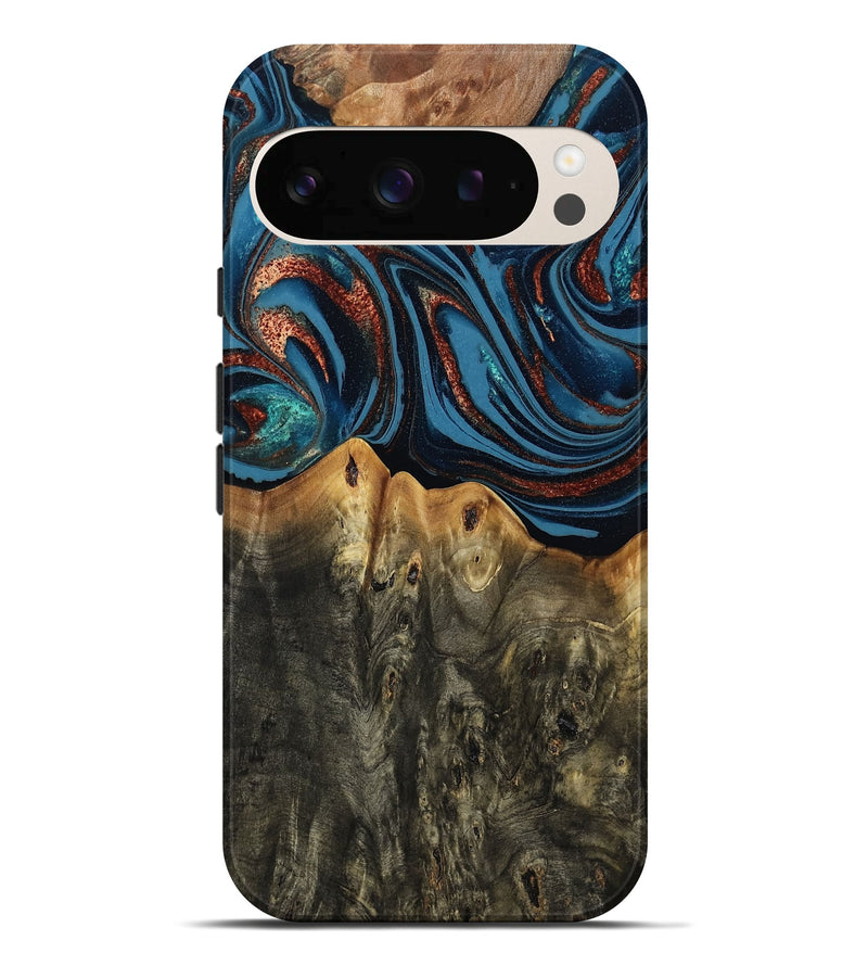 Pixel 10 Pro XL Wood Live Edge Phone Case - Karin (Teal & Gold, 808007)