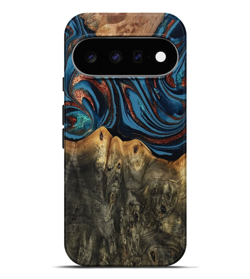 Pixel 11 Pro XL Wood Live Edge Phone Case - Karin (Teal & Gold, 808007)