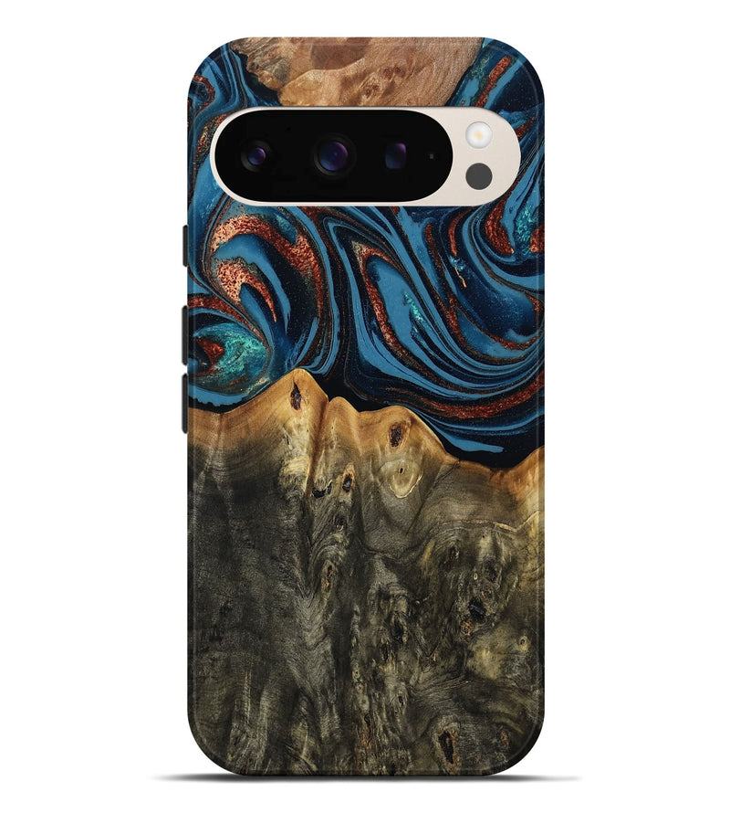 Pixel 9 Pro XL Wood Live Edge Phone Case - Karin (Teal & Gold, 808007)