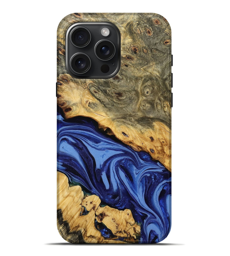 iPhone 16 Pro Max Wood Live Edge Phone Case - Carissa (Blue, 808018)