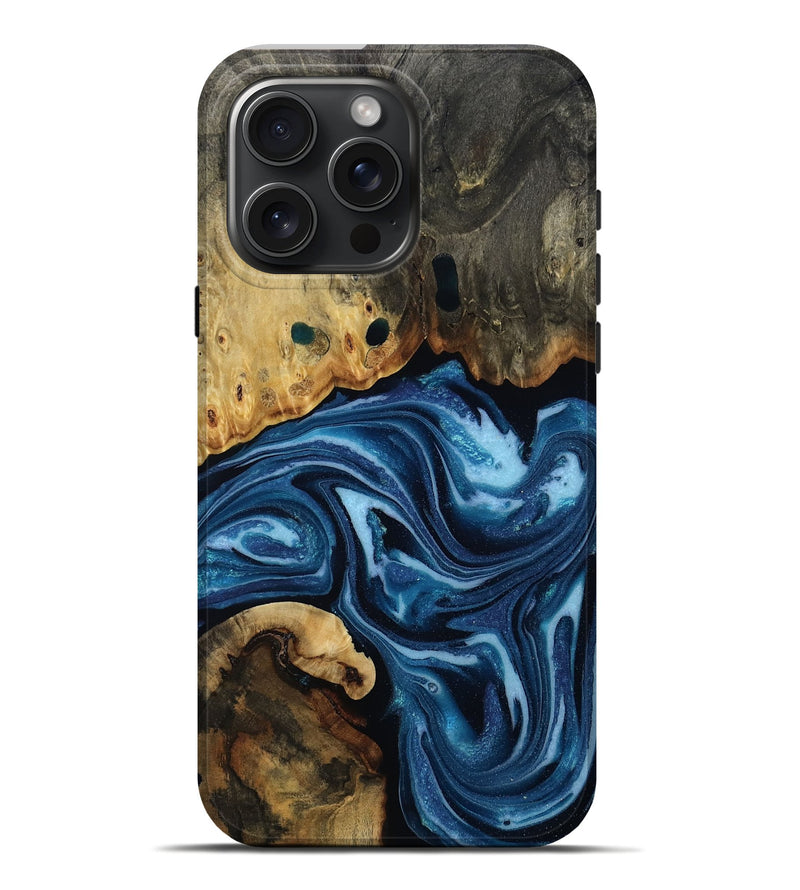 iPhone 16 Pro Max Wood Live Edge Phone Case - Corene (Blue, 808022)