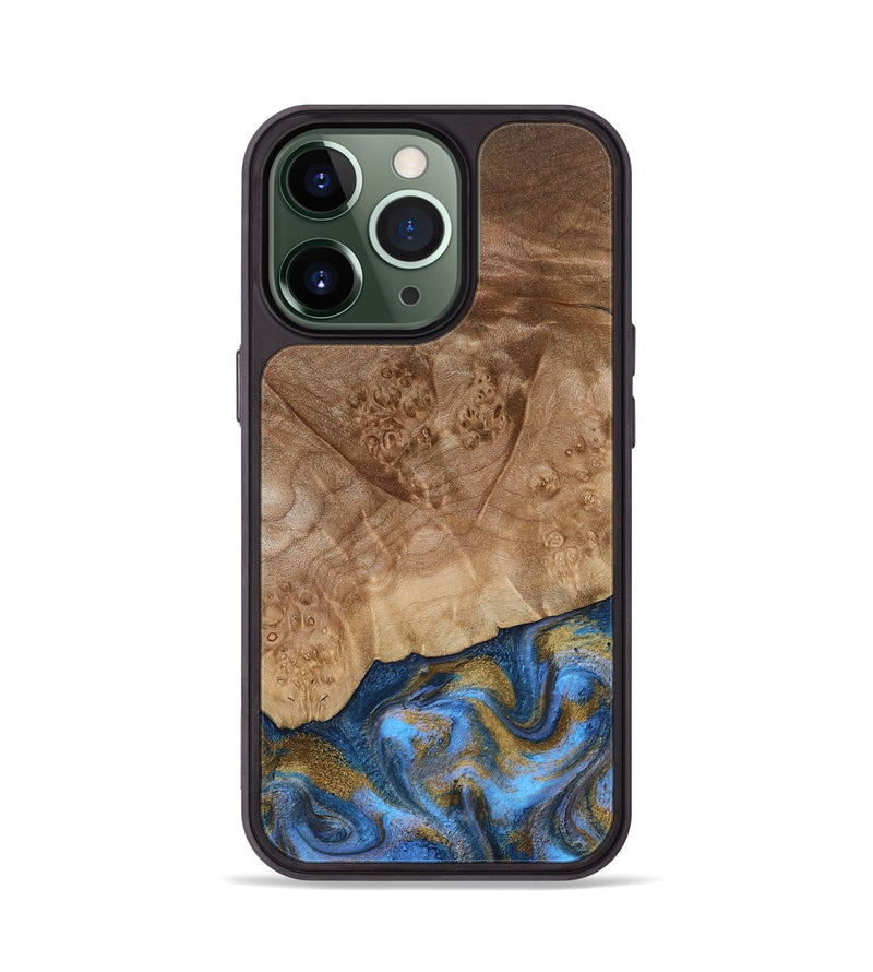 iPhone 13 Pro Wood Phone Case - Chante (Teal & Gold, 808043)