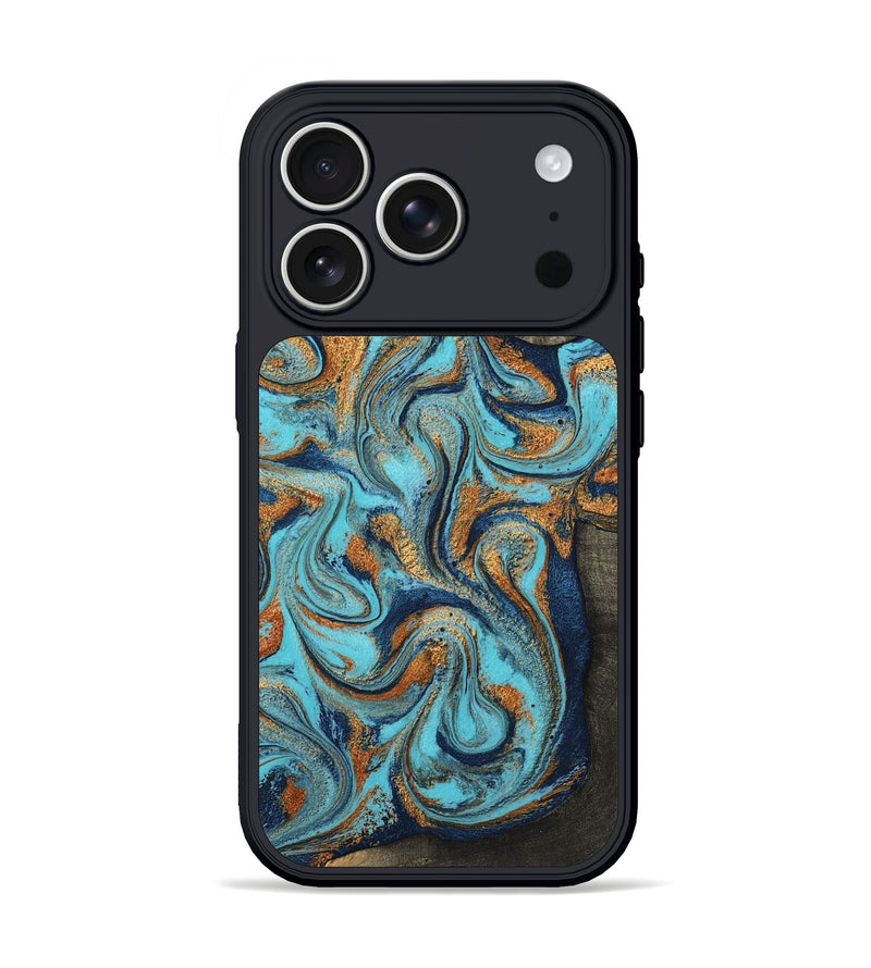 iPhone 17 Pro Wood Phone Case - Vito (Teal & Gold, 808044)