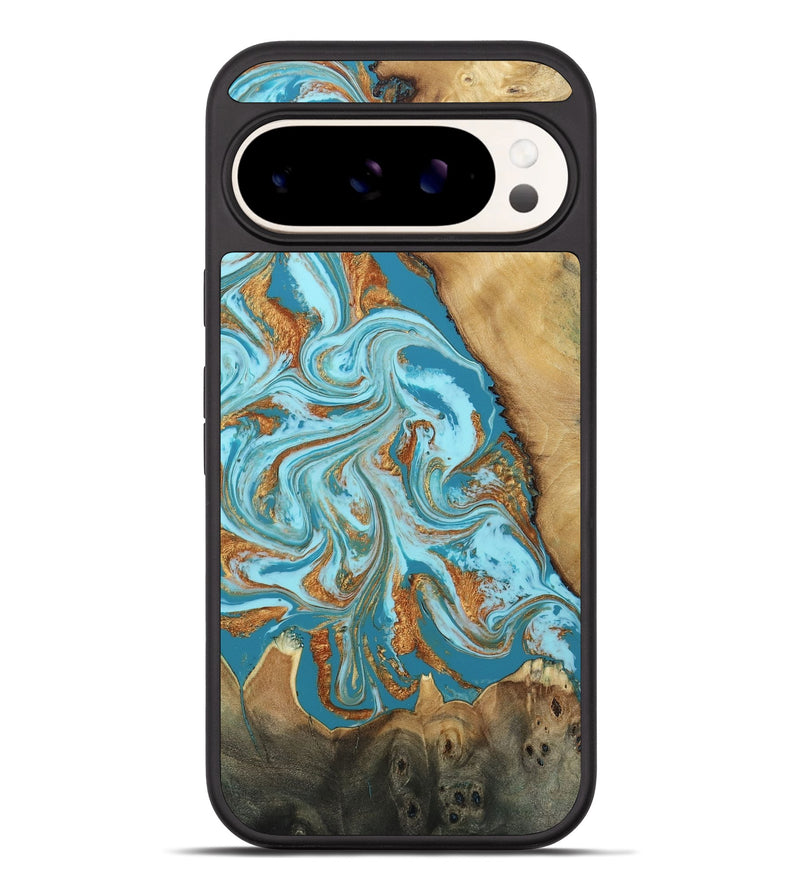 Pixel 10 Pro XL Wood Phone Case - Burl (Teal & Gold, 808048)