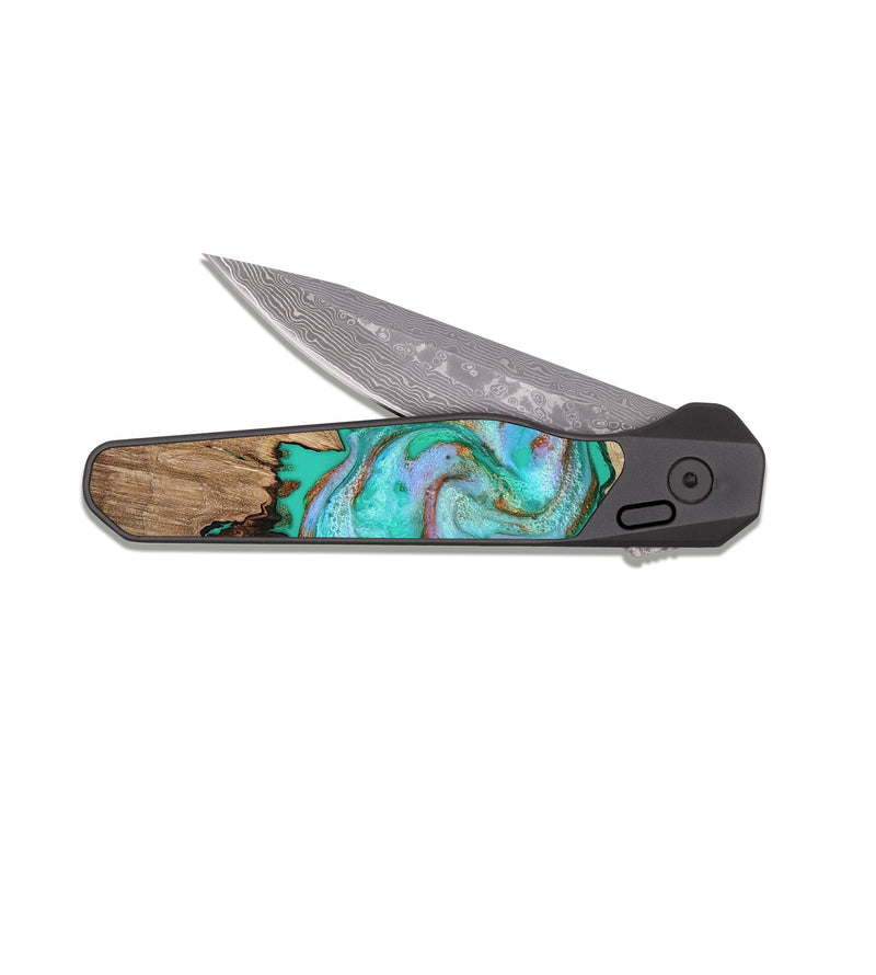 EDC Dark Damascus Wood Pocket Knife - Kelsie (Green, 808281)