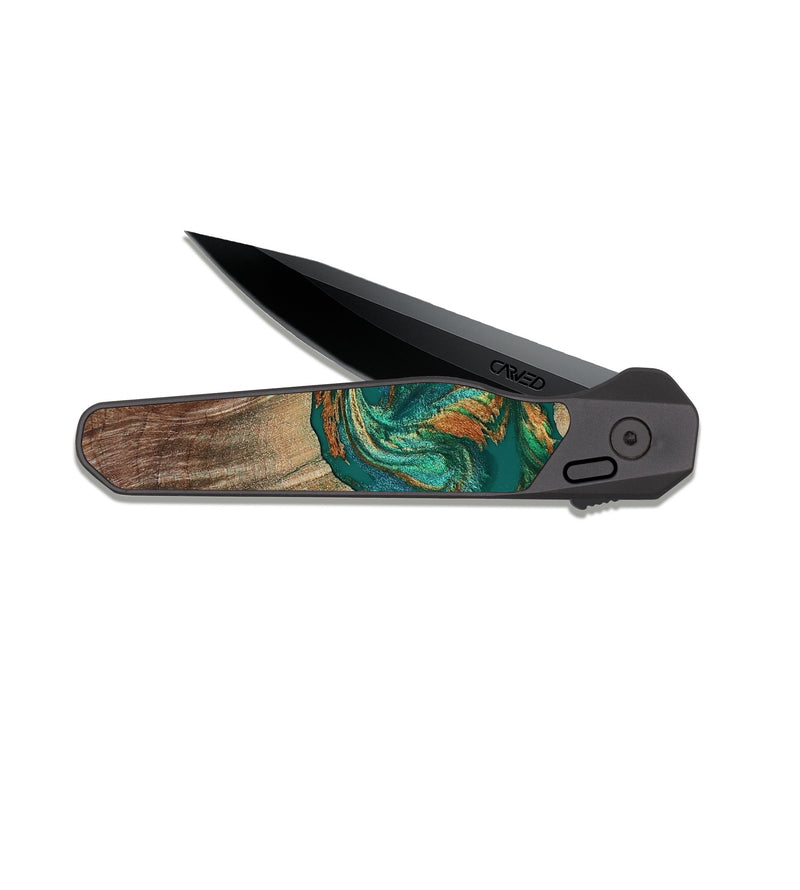 EDC Dark Slate Wood Pocket Knife - Louisa (Teal & Gold, 808282)