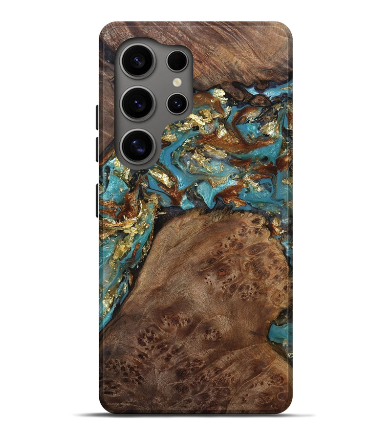 Galaxy S25 Ultra Wood Live Edge Phone Case - Zariyah (Teal & Gold, 808299)