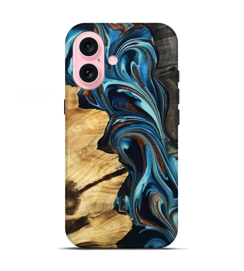 iPhone 17 Wood Live Edge Phone Case - Meaghan (Teal & Gold, 808301)