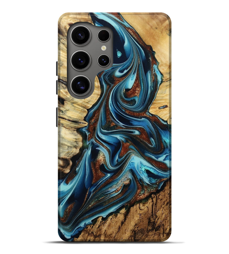 Galaxy S25 Ultra Wood Live Edge Phone Case - Kacey (Teal & Gold, 808302)