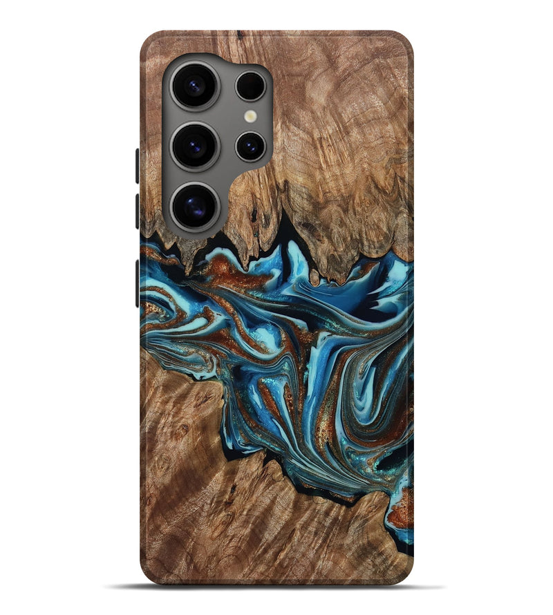Galaxy S25 Ultra Wood Live Edge Phone Case - Kiel (Teal & Gold, 808306)