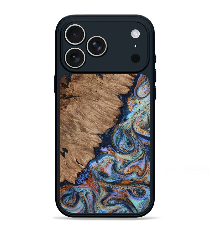 iPhone 17 Pro Max Wood Phone Case - Wrenley (Teal & Gold, 808342)