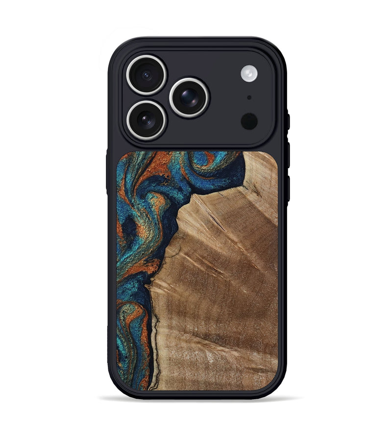 iPhone 17 Pro Wood Phone Case - Cristin (Teal & Gold, 808351)