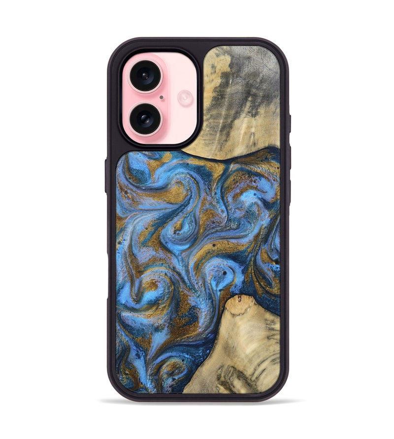 iPhone 16 Wood Phone Case - Verdie (Teal & Gold, 808352)