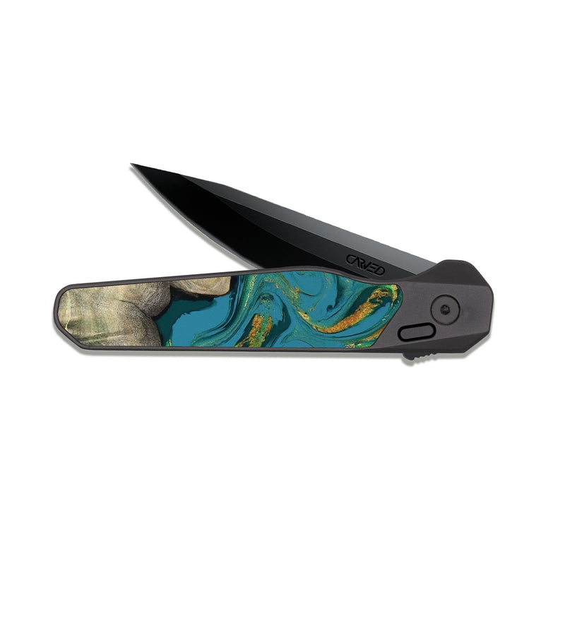 EDC Dark Slate Wood Pocket Knife - Jamila (Teal & Gold, 808356)