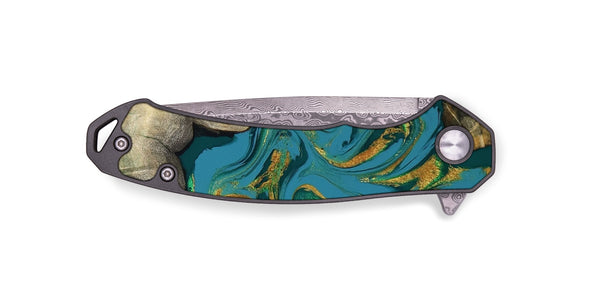 EDC Wood Pocket Knife - Jamila (Teal & Gold, 808356)