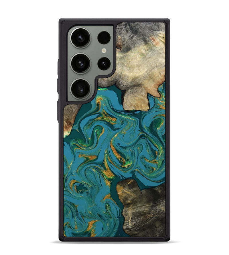 Galaxy S24 Ultra Wood Phone Case - Jamila (Teal & Gold, 808356)