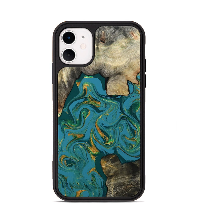 iPhone 11 Wood Phone Case - Jamila (Teal & Gold, 808356)