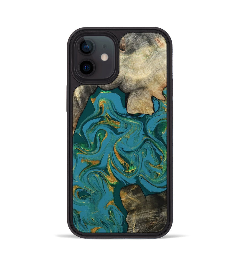 iPhone 12 Wood Phone Case - Jamila (Teal & Gold, 808356)