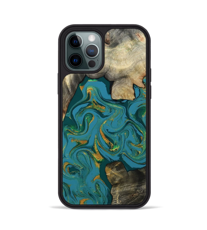 iPhone 12 Pro Wood Phone Case - Jamila (Teal & Gold, 808356)