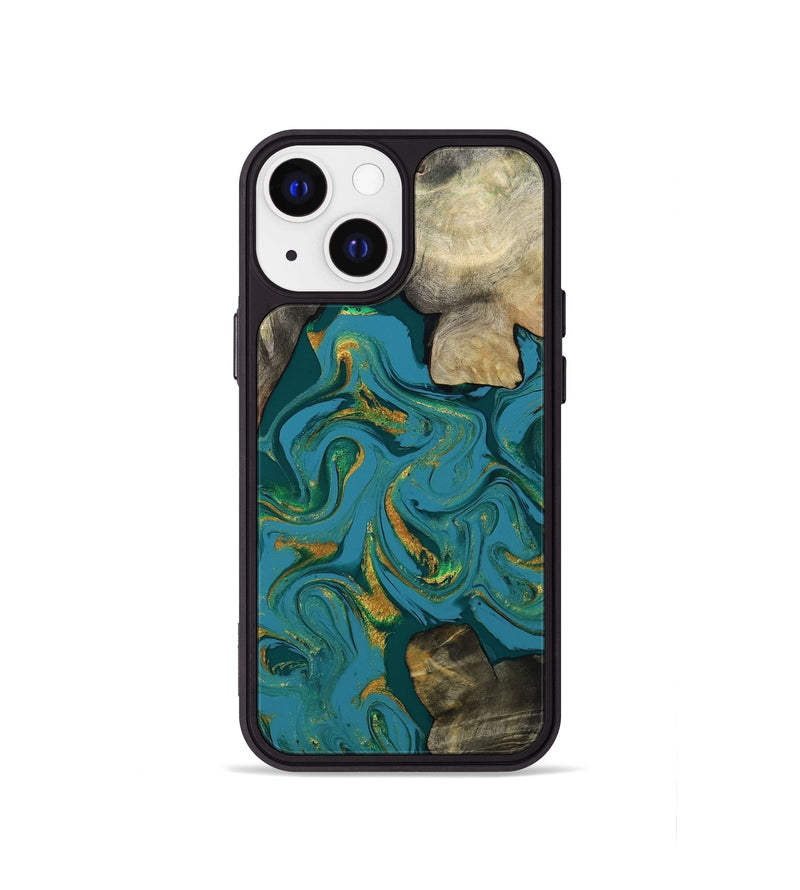 iPhone 13 mini Wood Phone Case - Jamila (Teal & Gold, 808356)
