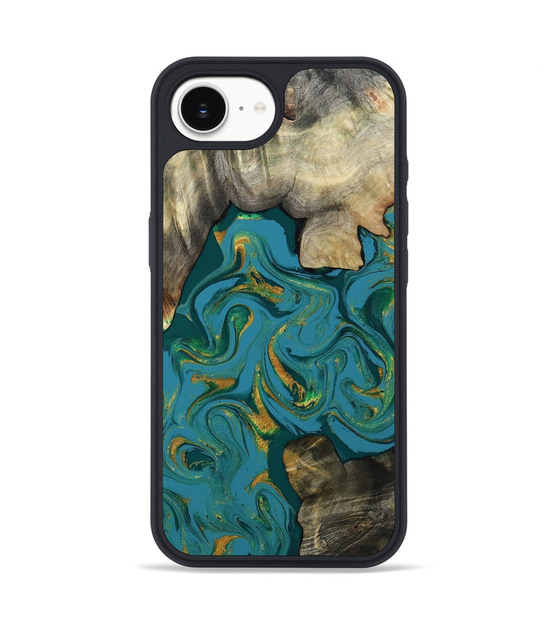 iPhone 16e Wood Phone Case - Jamila (Teal & Gold, 808356)