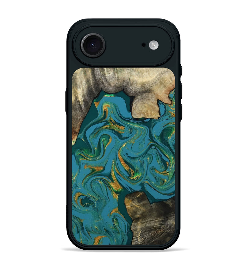 iPhone 17 Air Wood Phone Case - Jamila (Teal & Gold, 808356)