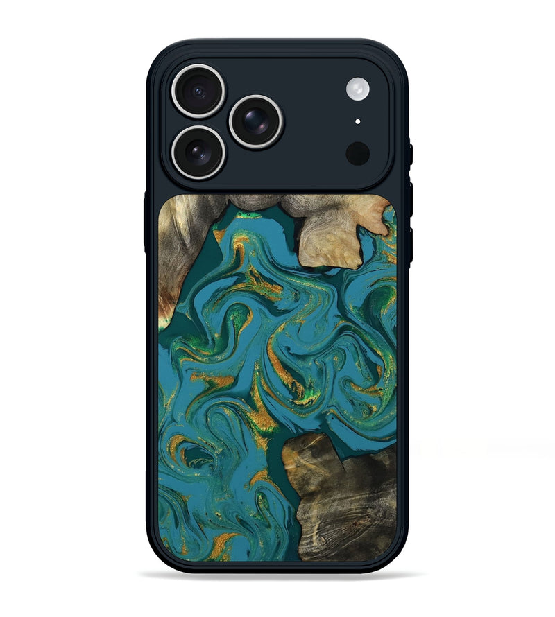 iPhone 17 Pro Max Wood Phone Case - Jamila (Teal & Gold, 808356)