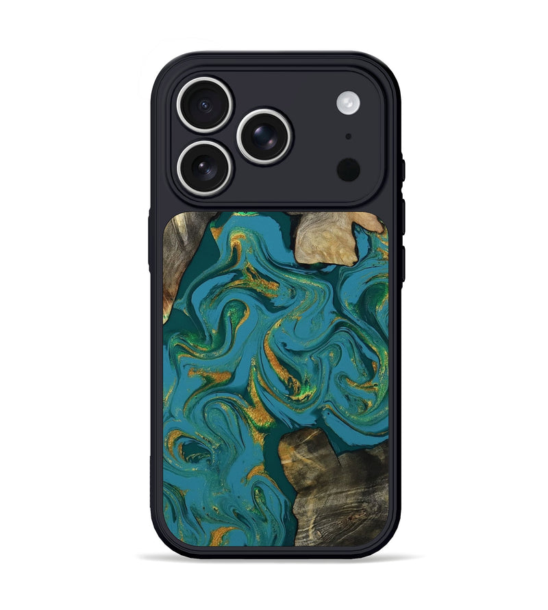 iPhone 17 Pro Wood Phone Case - Jamila (Teal & Gold, 808356)