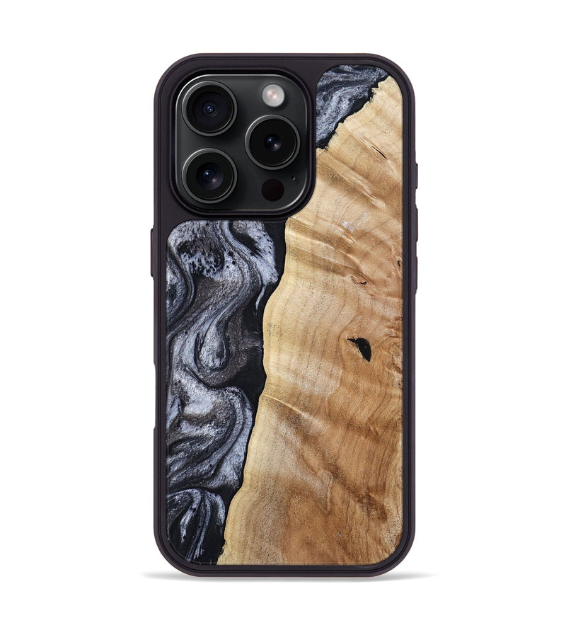 iPhone 16 Pro Wood Phone Case - Shari (Black & White, 808396)