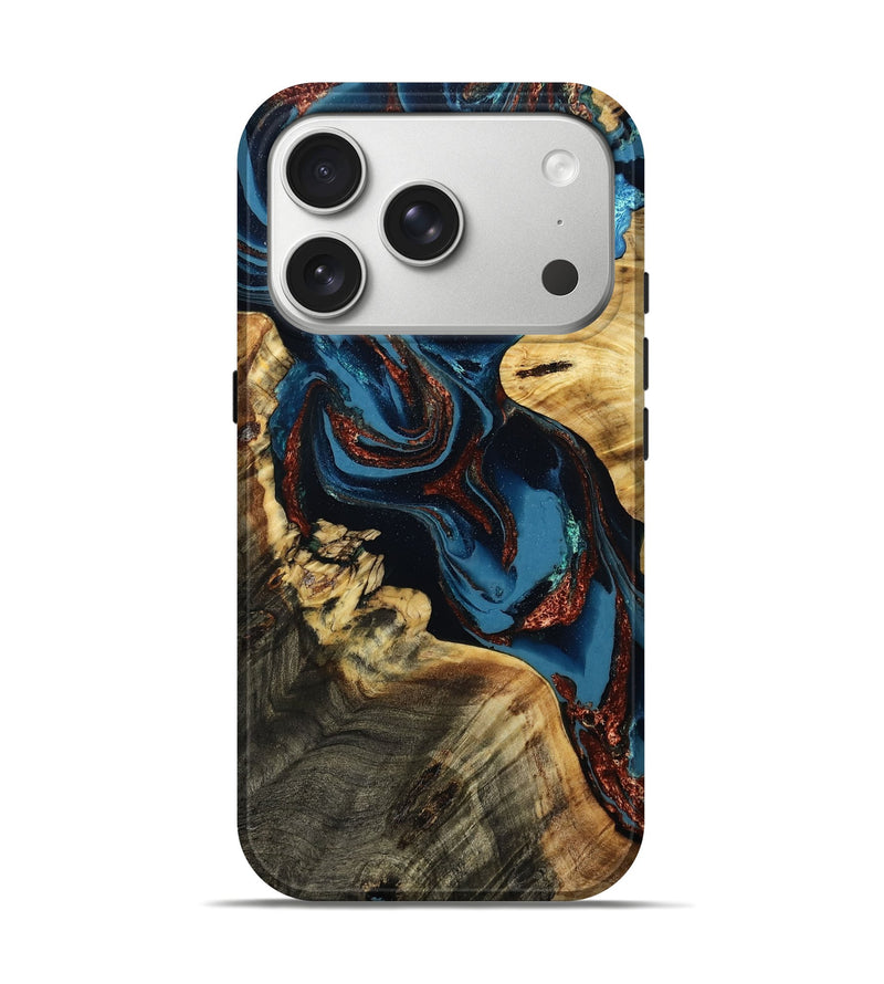 iPhone 17 Pro Wood Live Edge Phone Case - Luther (Teal & Gold, 808549)