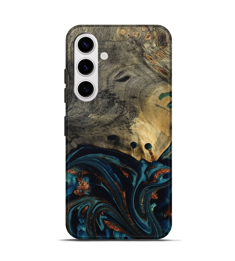 Galaxy S25 Wood Live Edge Phone Case - Orlando (Teal & Gold, 808563)